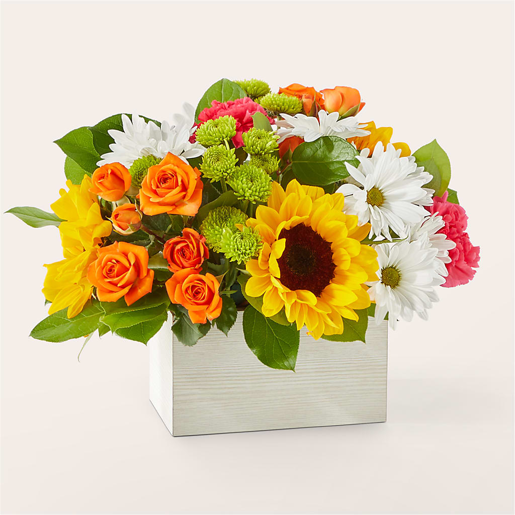 Sun-drenched Blooms Box Bouquet – DANDELIONS ALL THINGS WEDDINGS & EVENTS, Germanton NC