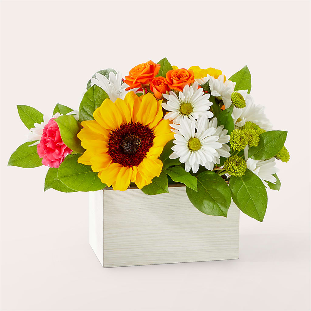 Sun-drenched Blooms Box Bouquet – DANDELIONS ALL THINGS WEDDINGS & EVENTS, Germanton NC