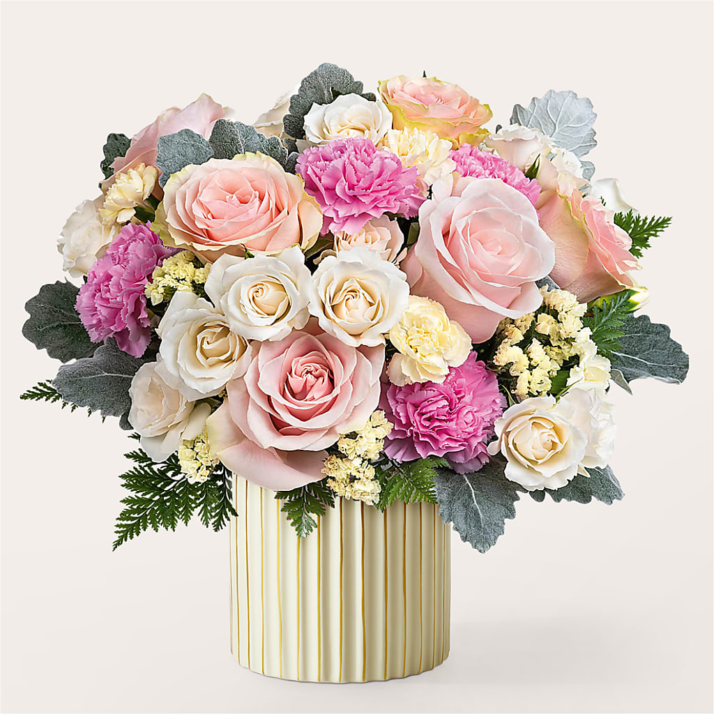 Blissful Moments Bouquet with Ivory Vase – DANDELIONS ALL THINGS WEDDINGS & EVENTS, Germanton NC