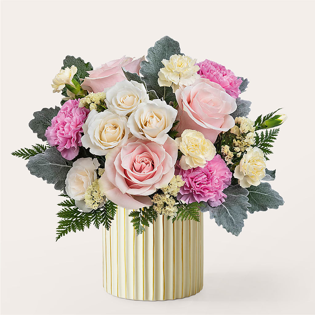Blissful Moments Bouquet with Ivory Vase – DANDELIONS ALL THINGS WEDDINGS & EVENTS, Germanton NC
