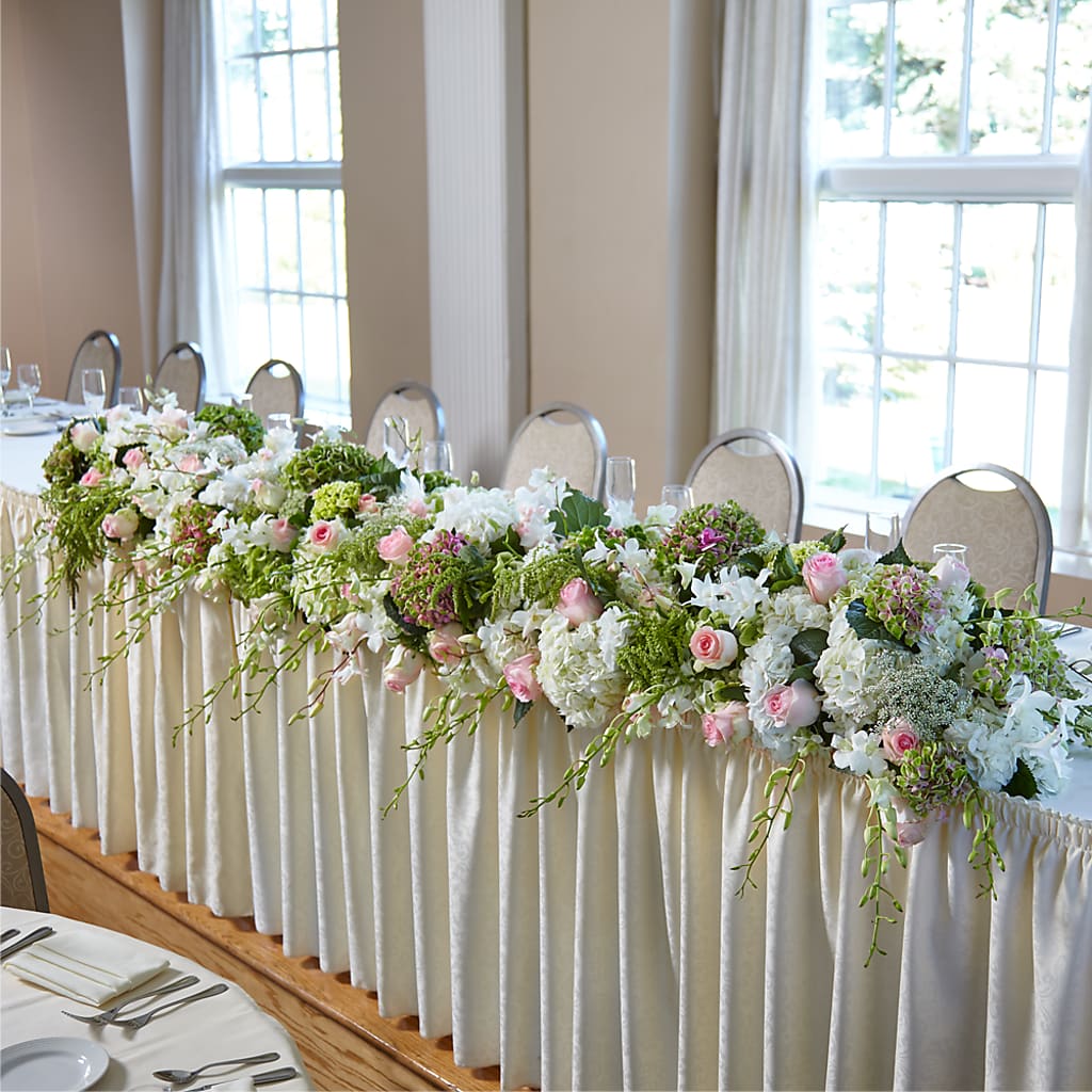 State of Joy Head Table Arrangement – DANDELIONS ALL THINGS WEDDINGS & EVENTS, Germanton NC