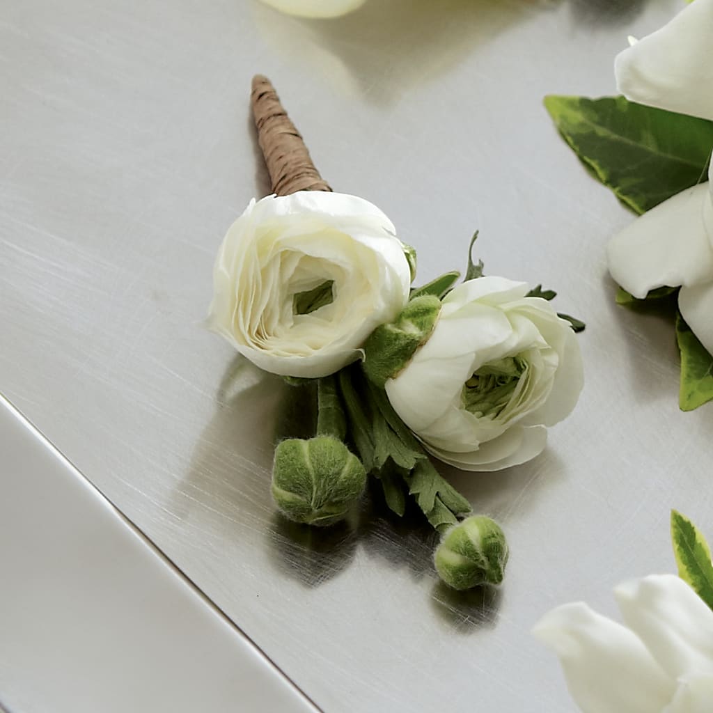 White Ranunculus Boutonniere – DANDELIONS ALL THINGS WEDDINGS & EVENTS, Germanton NC