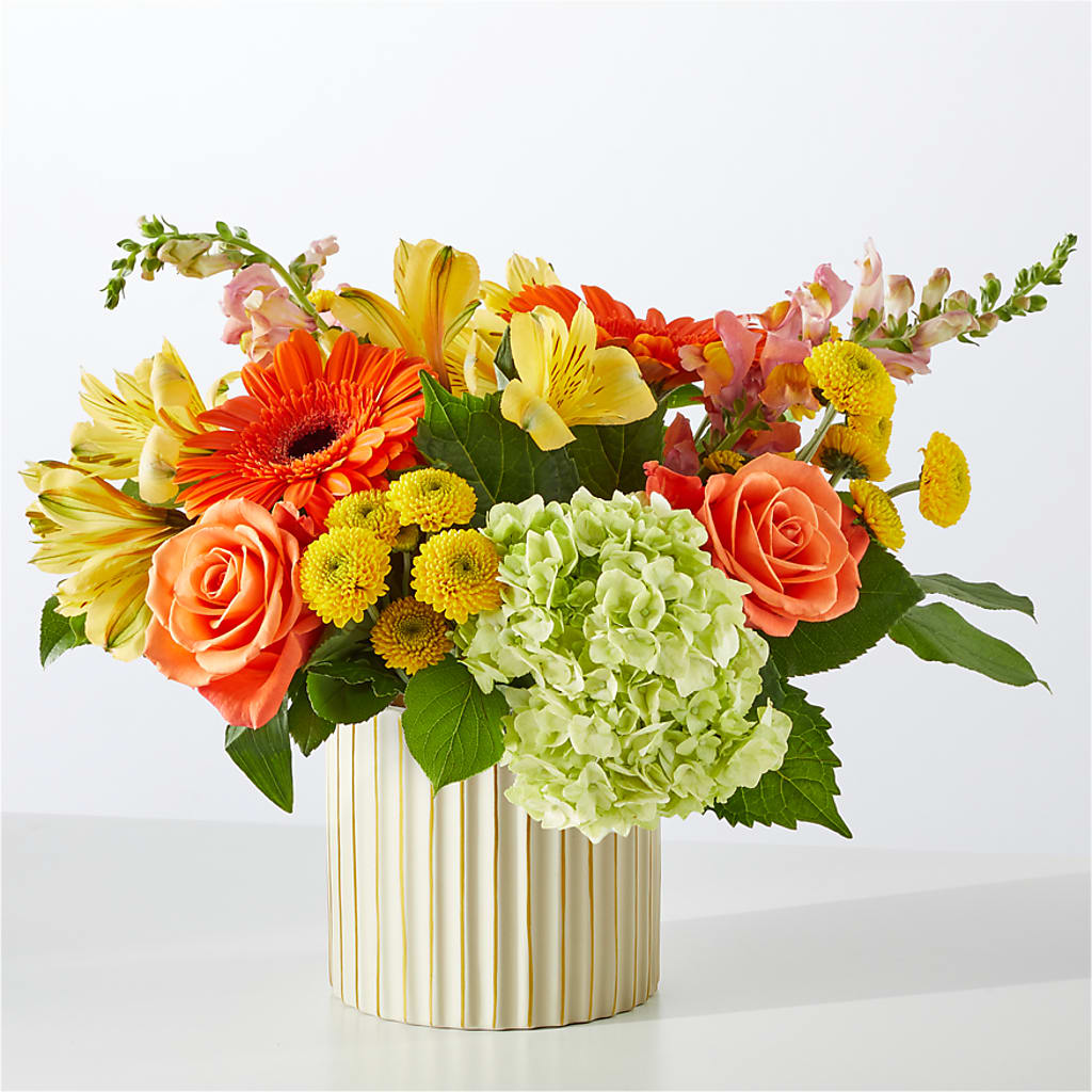 Autumn Sunshine Bouquet with Ivory Vase – DANDELIONS ALL THINGS WEDDINGS & EVENTS, Germanton NC