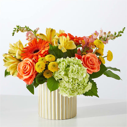 Autumn Sunshine Bouquet with Ivory Vase – DANDELIONS ALL THINGS WEDDINGS & EVENTS, Germanton NC