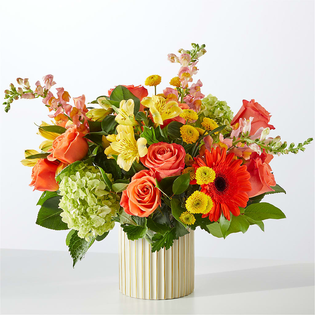 Autumn Sunshine Bouquet with Ivory Vase – DANDELIONS ALL THINGS WEDDINGS & EVENTS, Germanton NC