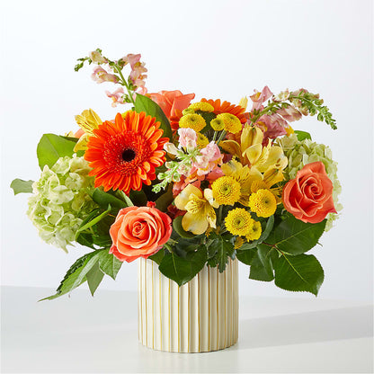 Autumn Sunshine Bouquet with Ivory Vase – DANDELIONS ALL THINGS WEDDINGS & EVENTS, Germanton NC